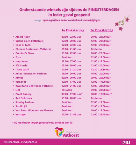 Openingstijden-winkels-Vathorst-Pinksteren